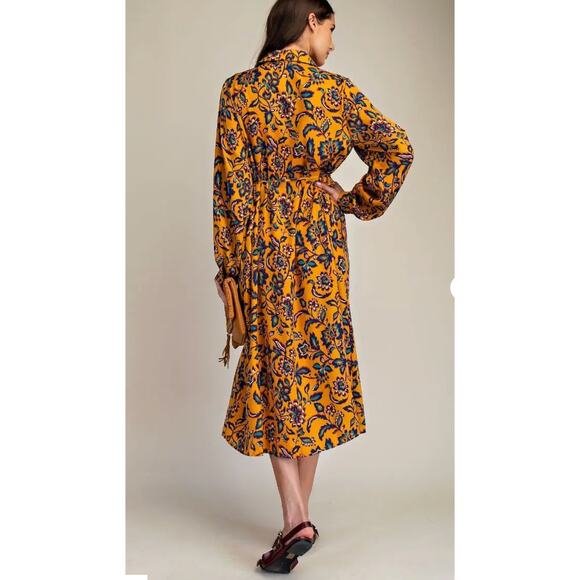 EASEL FLORAL PRINTED SHIRT DRESS WITH SPAGHETTI BELT Medium Long Sleeve - Picture 3 of 3